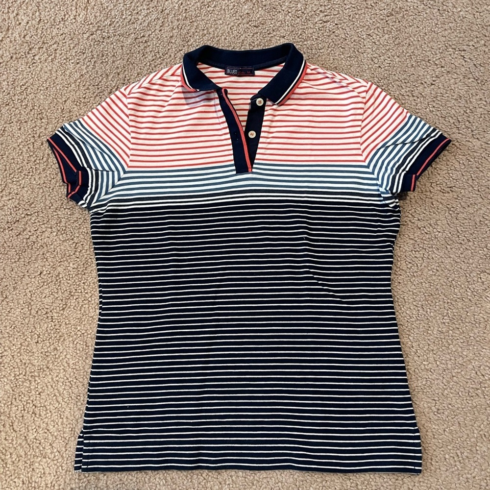 BLUED Ladies Striped Y2K Short Sleeve Polo Shirt
